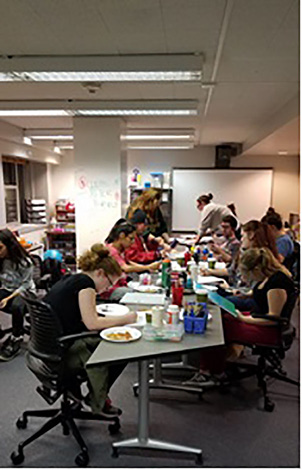 Figure 4. Coffee and canvas event held in the Residence Hall Makerspace. Photo credit: Kate Shively