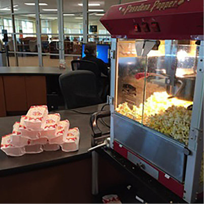 The library’s famous popcorn machine.