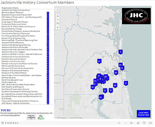 Figure 2: Map of Jacksonville History Consortium Members.