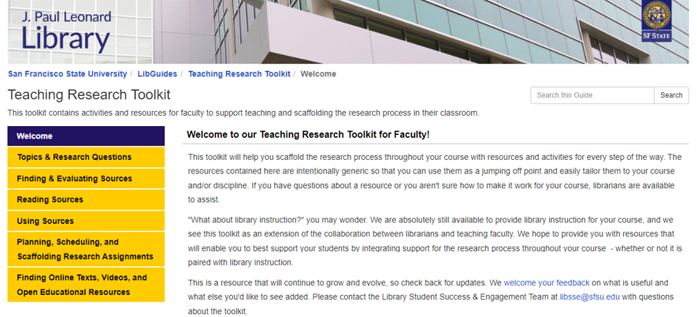 Screenshot of the Teaching Research Toolkit homepage.
