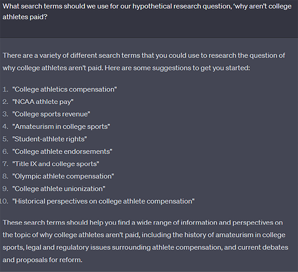 Figure 3. Screenshot from https://chat.openai.com/chat: Providing search terms.