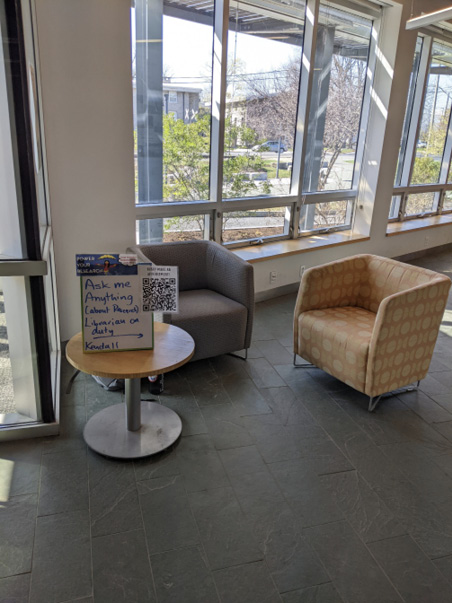 Kaufman Hall mobile librarian station.