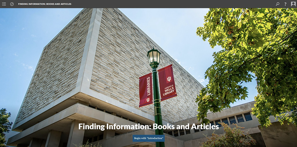 Introductory Screen for Finding Information: Books and Articles.