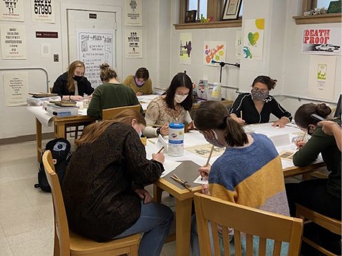 Puget Sound students working in the Book Arts Studio.