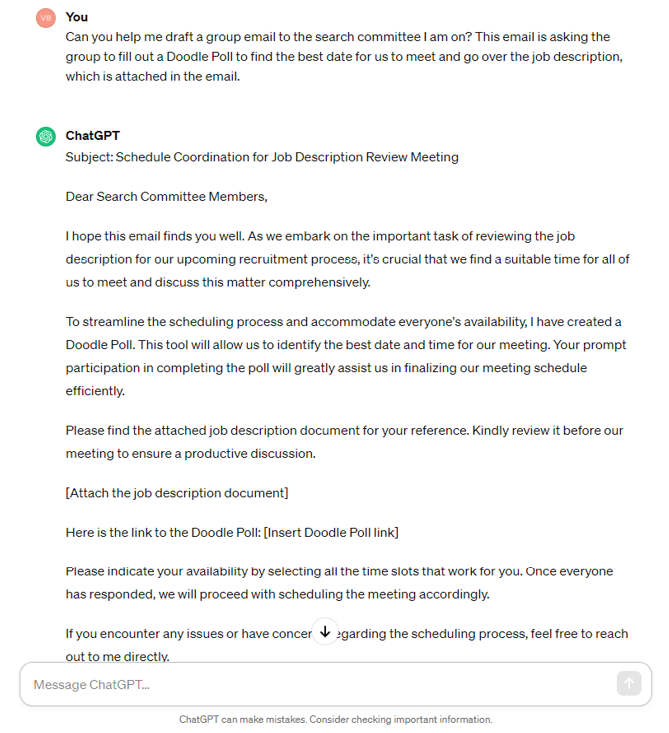 ChatGPT group email draft