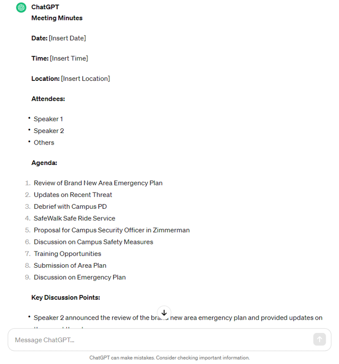 ChatGPT Meeting Minutes template