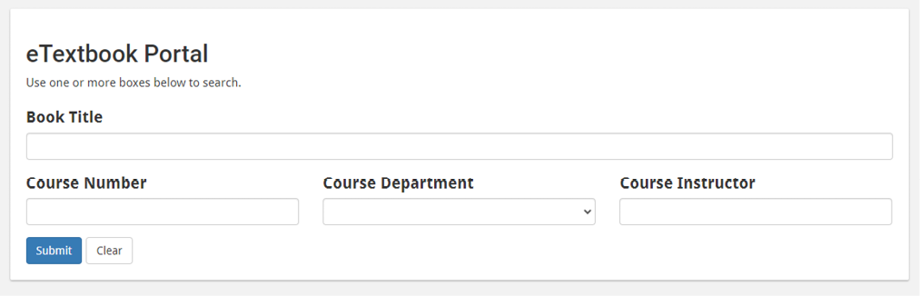 Figure 1. eTextbook Portal Search Interface