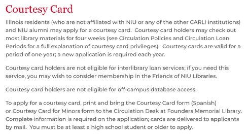 Before screenshot of the Visitor Library Card page