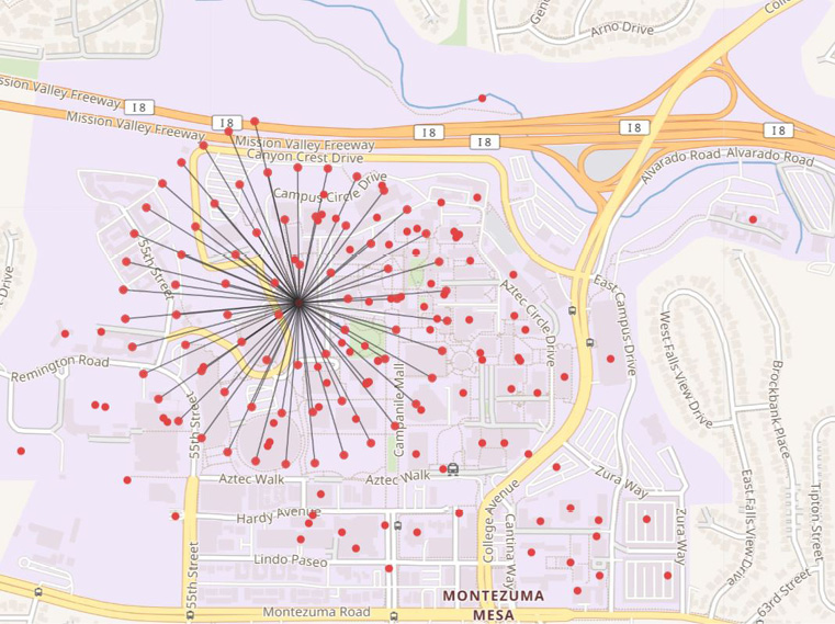 Figure 1. Partial screenshot of the buildings included in the project, with geo-coordinates added.