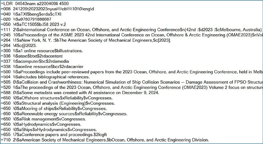 Figure 3: Example MARC record.