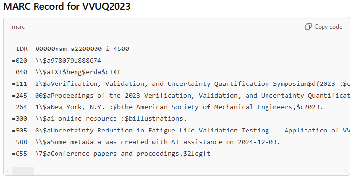 Figure 5: Generated minimal record.