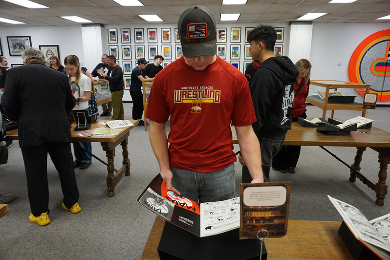 Student views the first installment of the original serialized publication of Art Spiegelman’s Pulitzer Prize–winning comic Maus in
RAW magazine.